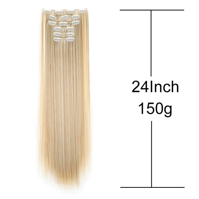 24-Inch Synthetic Clip-In Hair Extensions – 16 Clips, Long Straight Heat-Resistant Hairpiece | Blonde & Black - sensationmarketsensationmarket14:200744749#61324-Inch Synthetic Clip-In Hair Extensions – 16 Clips, Long Straight Heat-Resistant Hairpiece | Blonde & Black613