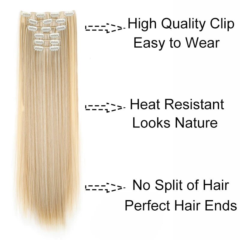 24-Inch Synthetic Clip-In Hair Extensions – 16 Clips, Long Straight Heat-Resistant Hairpiece | Blonde & Black - sensationmarketsensationmarket14:200744749#61324-Inch Synthetic Clip-In Hair Extensions – 16 Clips, Long Straight Heat-Resistant Hairpiece | Blonde & Black613