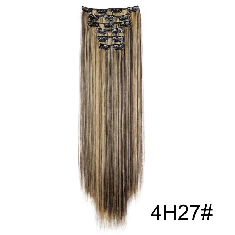 24-Inch Synthetic Clip-In Hair Extensions – 16 Clips, Long Straight Heat-Resistant Hairpiece | Blonde & Black - sensationmarketsensationmarket14:200744736#4H2724-Inch Synthetic Clip-In Hair Extensions – 16 Clips, Long Straight Heat-Resistant Hairpiece | Blonde & Black4H27