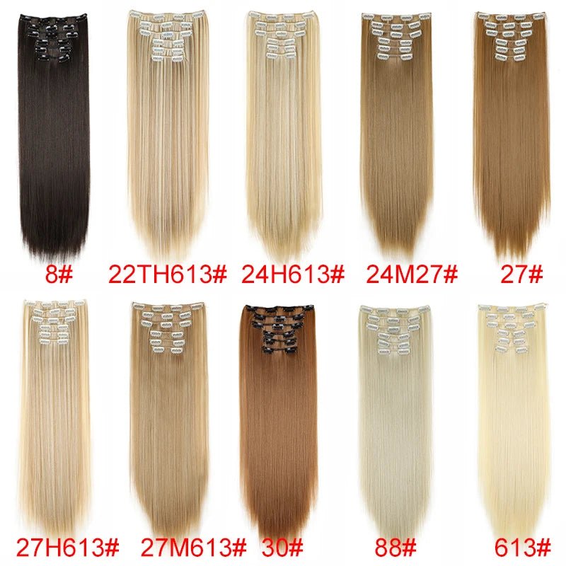 24-Inch Synthetic Clip-In Hair Extensions – 16 Clips, Long Straight Heat-Resistant Hairpiece | Blonde & Black - sensationmarketsensationmarket14:200744749#61324-Inch Synthetic Clip-In Hair Extensions – 16 Clips, Long Straight Heat-Resistant Hairpiece | Blonde & Black613