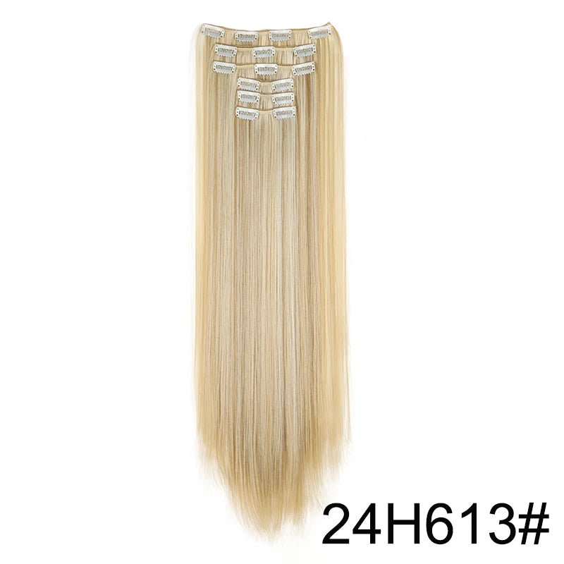 24-Inch Synthetic Clip-In Hair Extensions – 16 Clips, Long Straight Heat-Resistant Hairpiece | Blonde & Black - sensationmarketsensationmarket14:201299537#24H61324-Inch Synthetic Clip-In Hair Extensions – 16 Clips, Long Straight Heat-Resistant Hairpiece | Blonde & Black24H613