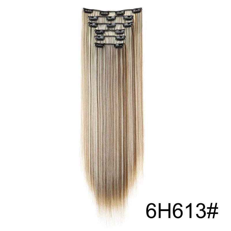 24-Inch Synthetic Clip-In Hair Extensions – 16 Clips, Long Straight Heat-Resistant Hairpiece | Blonde & Black - sensationmarketsensationmarket14:200744741#6H61324-Inch Synthetic Clip-In Hair Extensions – 16 Clips, Long Straight Heat-Resistant Hairpiece | Blonde & Black6H613
