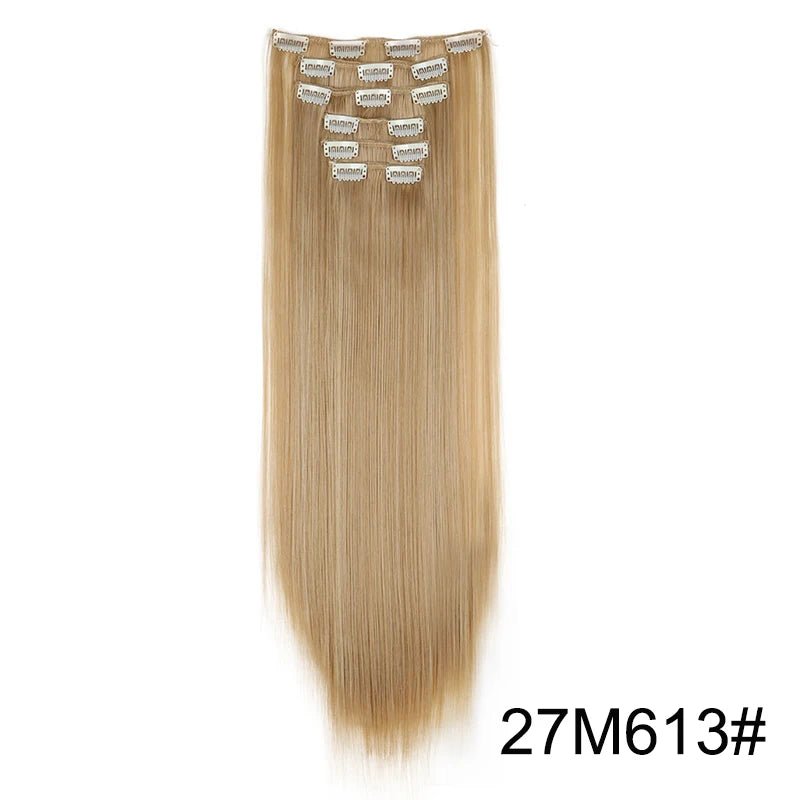 24-Inch Synthetic Clip-In Hair Extensions – 16 Clips, Long Straight Heat-Resistant Hairpiece | Blonde & Black - sensationmarketsensationmarket14:200744746#27M61324-Inch Synthetic Clip-In Hair Extensions – 16 Clips, Long Straight Heat-Resistant Hairpiece | Blonde & Black27M613