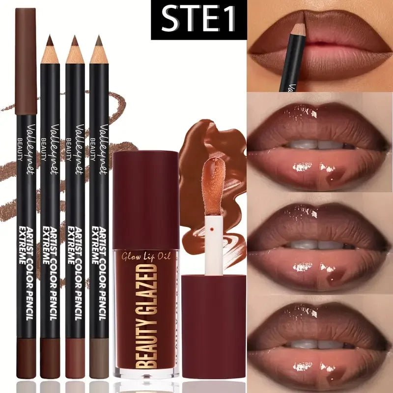 4-Piece Lip Kit Set – 3 Waterproof Lip Liners + 1 Matte Lip Glaze | Long-Lasting for Casual & Formal Looks - sensationmarketsensationmarket200001176:200004889#set 14-Piece Lip Kit Set – 3 Waterproof Lip Liners + 1 Matte Lip Glaze | Long-Lasting for Casual & Formal Looksset 1