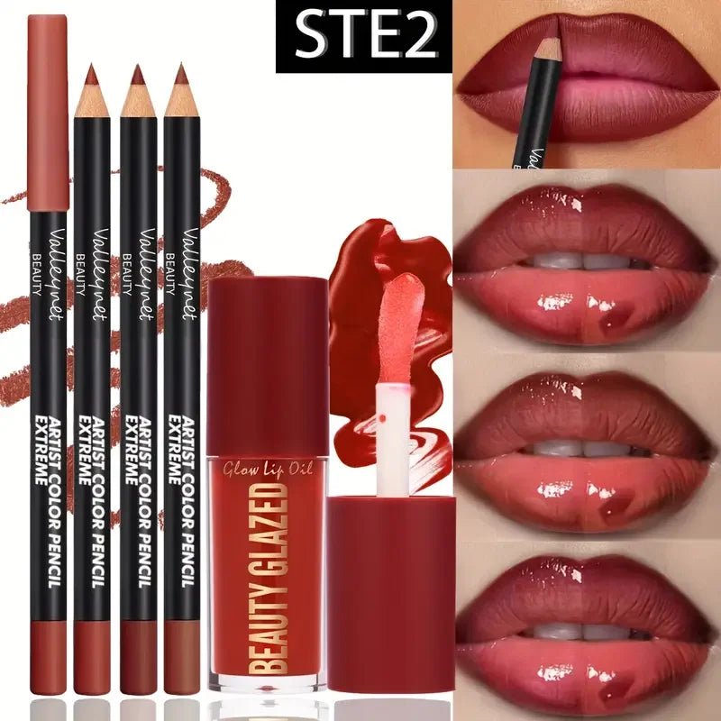 4-Piece Lip Kit Set – 3 Waterproof Lip Liners + 1 Matte Lip Glaze | Long-Lasting for Casual & Formal Looks - sensationmarketsensationmarket200001176:1254#set 24-Piece Lip Kit Set – 3 Waterproof Lip Liners + 1 Matte Lip Glaze | Long-Lasting for Casual & Formal Looksset 2