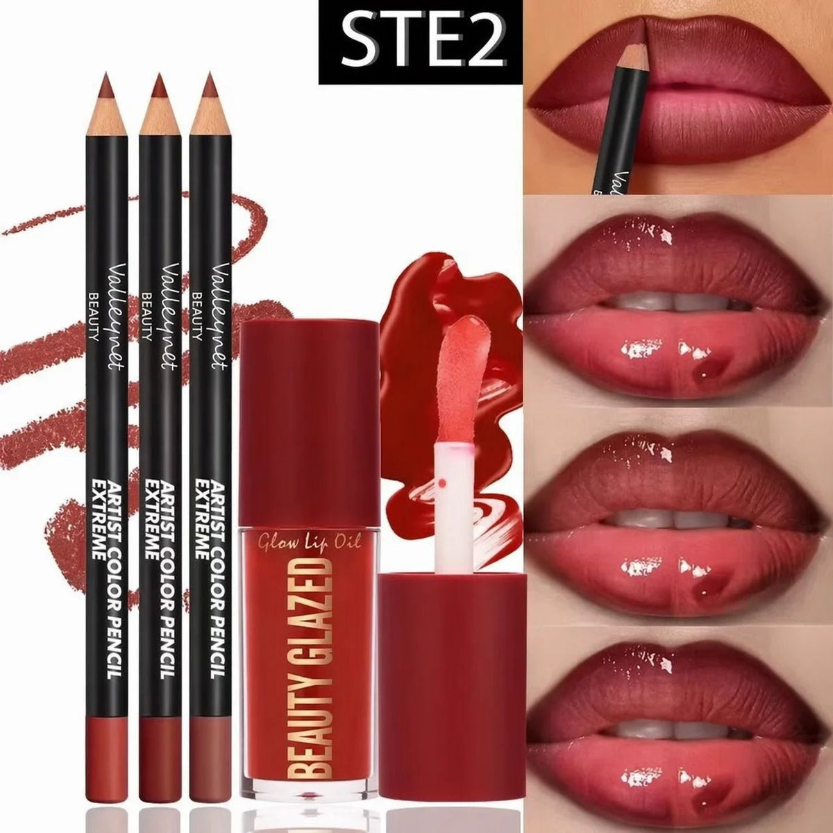 4-Piece Lip Kit Set – 3 Waterproof Lip Liners + 1 Matte Lip Glaze | Long-Lasting for Casual & Formal Looks - sensationmarketsensationmarket200001176:200004889#set 14-Piece Lip Kit Set – 3 Waterproof Lip Liners + 1 Matte Lip Glaze | Long-Lasting for Casual & Formal Looksset 1