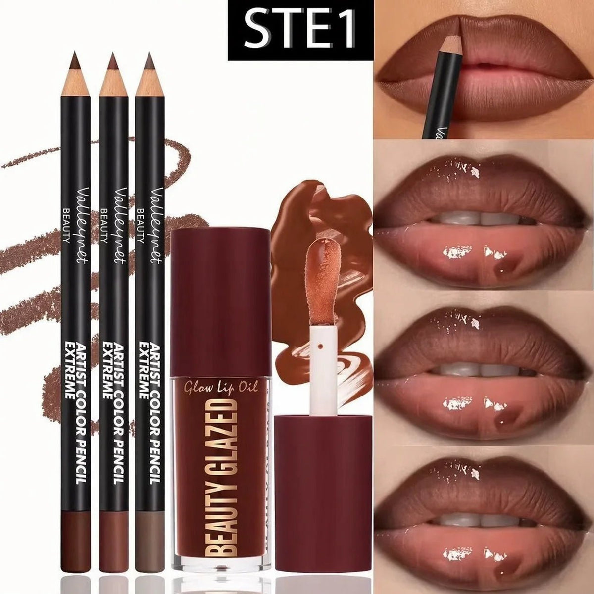 4-Piece Lip Kit Set – 3 Waterproof Lip Liners + 1 Matte Lip Glaze | Long-Lasting for Casual & Formal Looks - sensationmarketsensationmarket200001176:200004889#set 14-Piece Lip Kit Set – 3 Waterproof Lip Liners + 1 Matte Lip Glaze | Long-Lasting for Casual & Formal Looksset 1