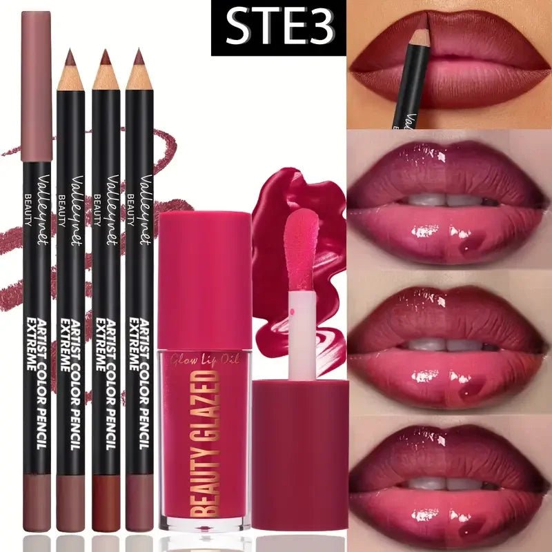 4-Piece Lip Kit Set – 3 Waterproof Lip Liners + 1 Matte Lip Glaze | Long-Lasting for Casual & Formal Looks - sensationmarketsensationmarket200001176:200000195#set 34-Piece Lip Kit Set – 3 Waterproof Lip Liners + 1 Matte Lip Glaze | Long-Lasting for Casual & Formal Looksset 3