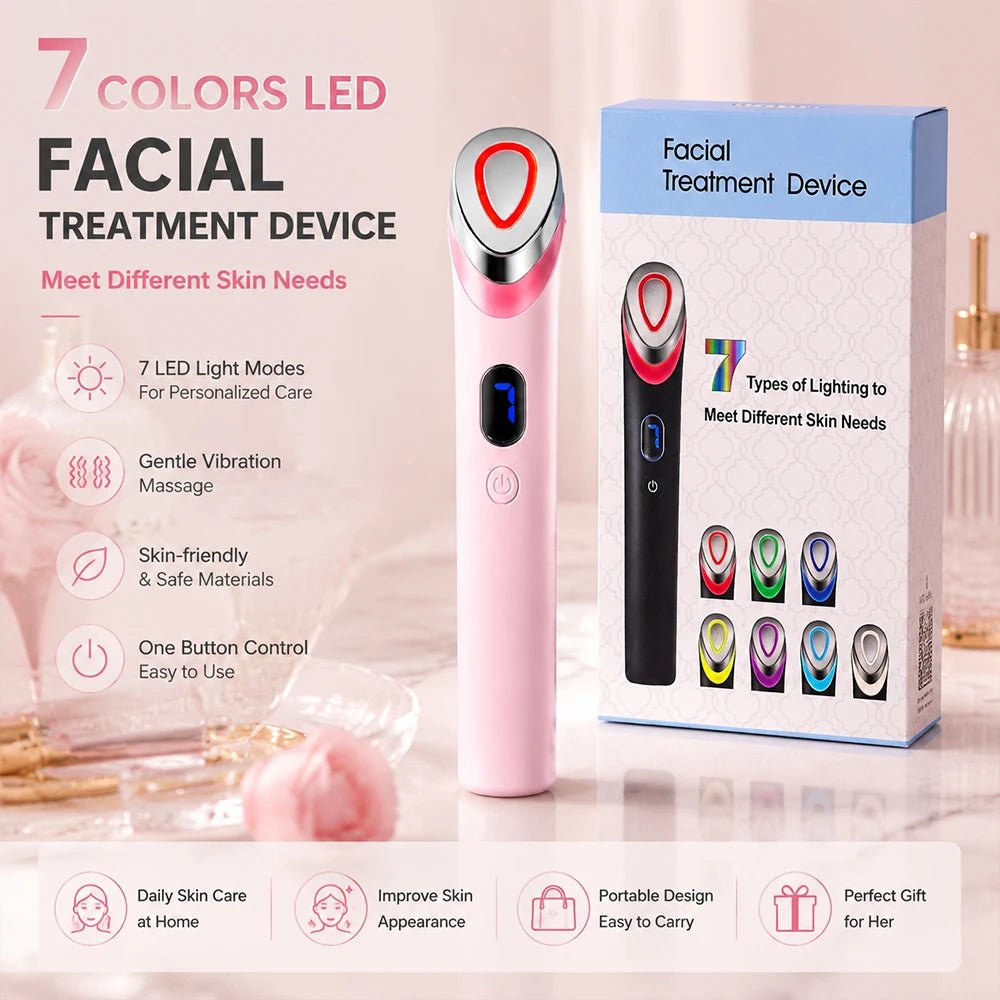 7-Color LED Facial Beauty Device – Portable Skin Care Tool with Vibration Massage & USB Rechargeable Light Therapy Wand - sensationmarketsensationmarket14:1052#1 set pink7-Color LED Facial Beauty Device – Portable Skin Care Tool with Vibration Massage & USB Rechargeable Light Therapy Wand1 set pink