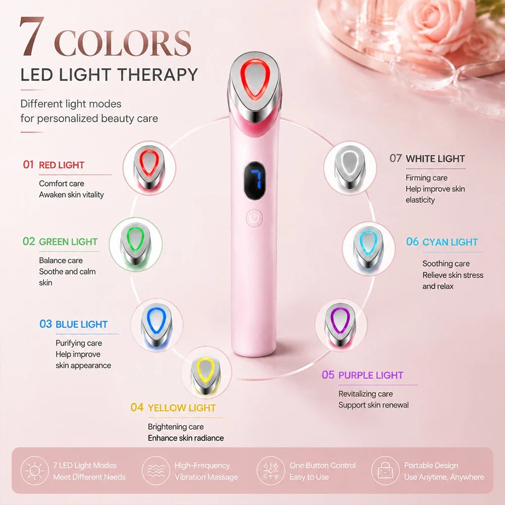 7-Color LED Facial Beauty Device – Portable Skin Care Tool with Vibration Massage & USB Rechargeable Light Therapy Wand - sensationmarketsensationmarket14:1052#1 set pink7-Color LED Facial Beauty Device – Portable Skin Care Tool with Vibration Massage & USB Rechargeable Light Therapy Wand1 set pink
