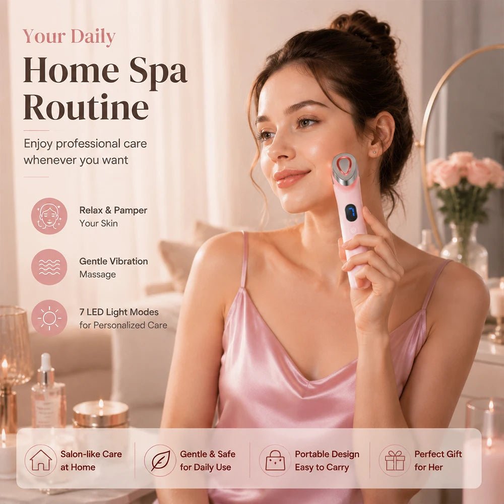 7-Color LED Facial Beauty Device – Portable Skin Care Tool with Vibration Massage & USB Rechargeable Light Therapy Wand - sensationmarketsensationmarket14:1052#1 set pink7-Color LED Facial Beauty Device – Portable Skin Care Tool with Vibration Massage & USB Rechargeable Light Therapy Wand1 set pink