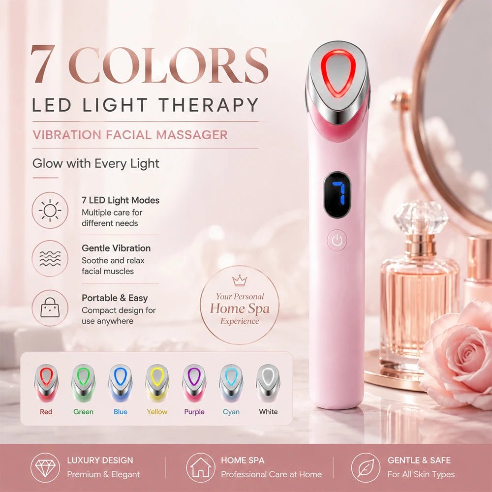 7-Color LED Facial Beauty Device – Portable Skin Care Tool with Vibration Massage & USB Rechargeable Light Therapy Wand - sensationmarketsensationmarket14:1052#1 set pink7-Color LED Facial Beauty Device – Portable Skin Care Tool with Vibration Massage & USB Rechargeable Light Therapy Wand1 set pink