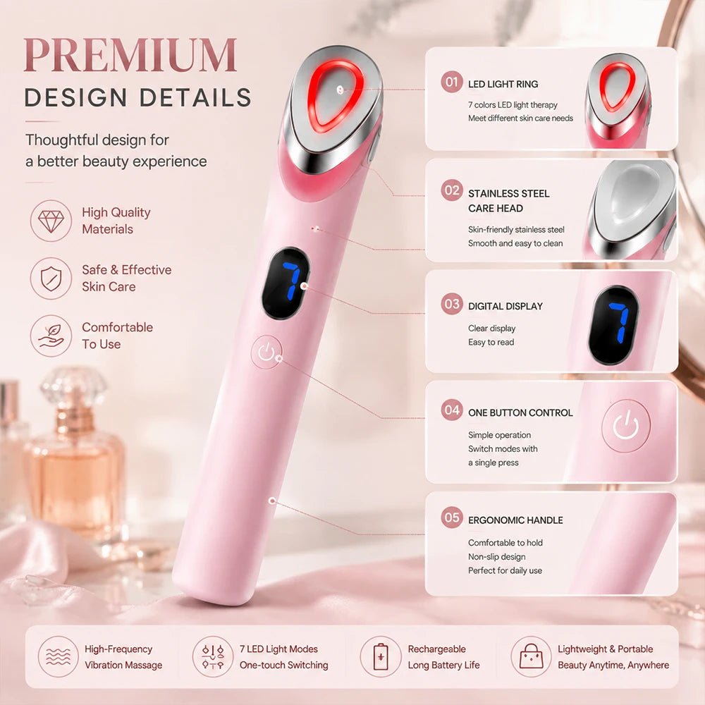 7-Color LED Facial Beauty Device – Portable Skin Care Tool with Vibration Massage & USB Rechargeable Light Therapy Wand - sensationmarketsensationmarket14:1052#1 set pink7-Color LED Facial Beauty Device – Portable Skin Care Tool with Vibration Massage & USB Rechargeable Light Therapy Wand1 set pink