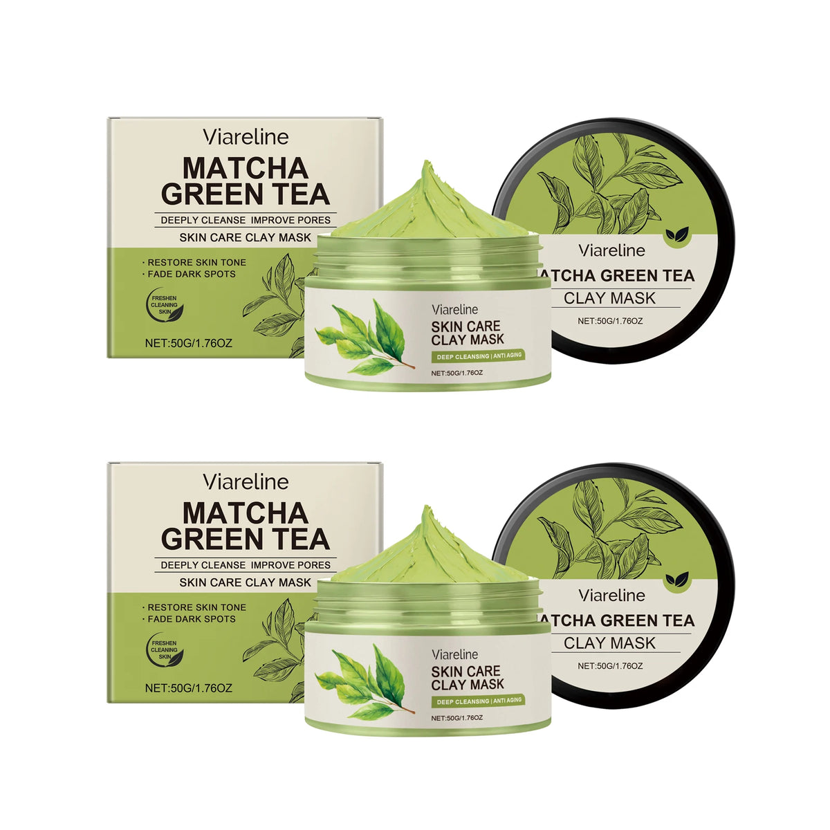 Masque à l'argile au thé vert Matcha – Extrait de Camellia Sinensis pour un nettoyage en profondeur, le resserrement des pores, le contrôle du sébum et une peau lisse