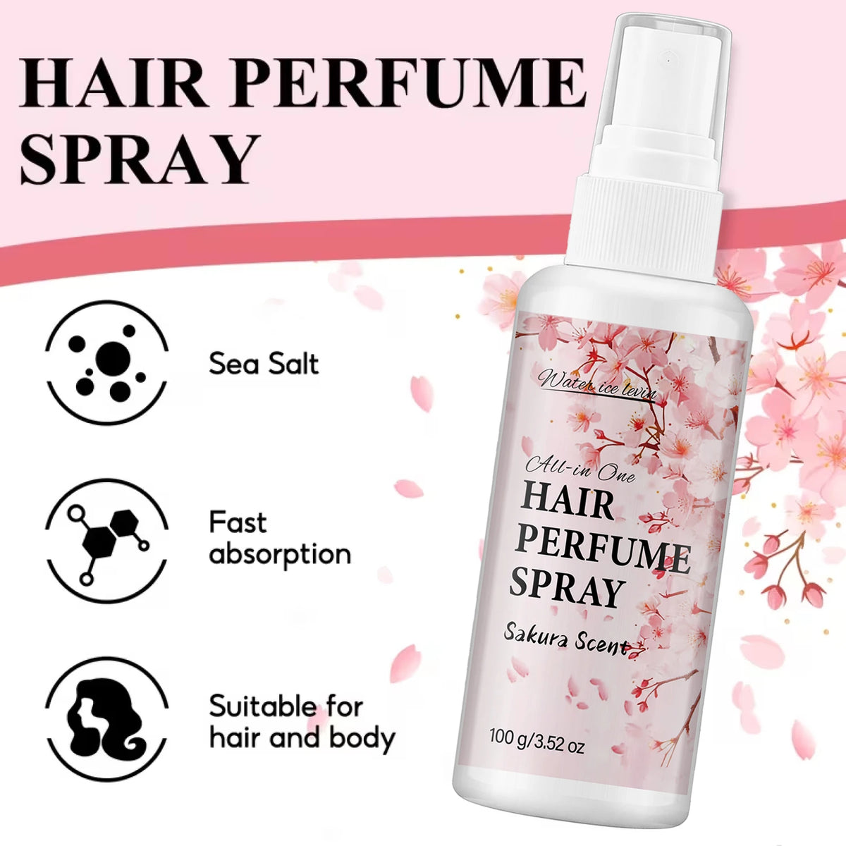 Sakura Haarparfüm-Spray – Anti-Frizz glättendes Haarpflegespray mit Kollagen & Bienengift (100g)
