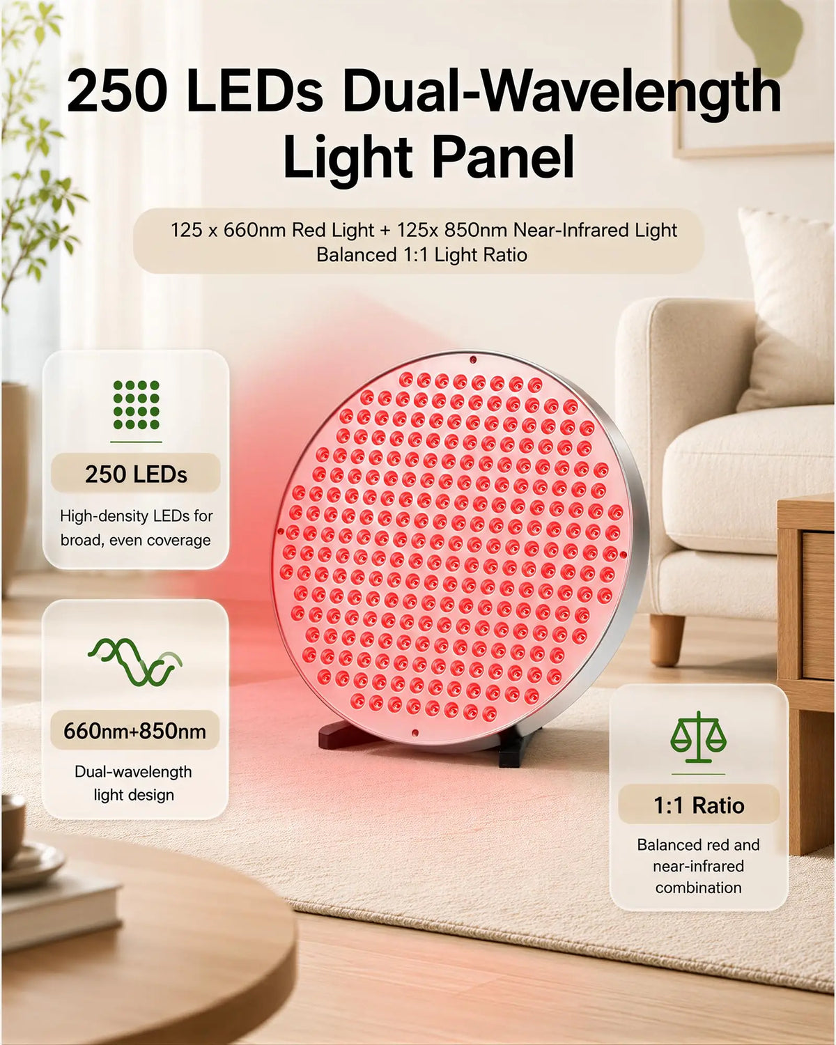 250 LED Rotlichttherapie-Panel – 660nm & 850nm 1:1 Dual-Wellenlängen-Ganzkörperlampe | Verstellbarer Ständer, freihändig | Hautpflege, Muskelregeneration & Wellness für Rücken, Nacken, Beine, Männer, Frauen & Haustiere