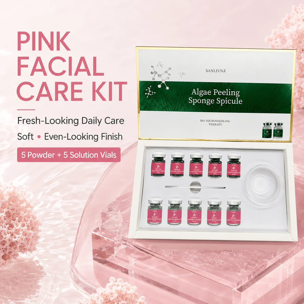 SANENDI Algen-Peeling-Puder Gesichts-Set – Algen-Spicule-Puder & Lösung | 10 Ampullen für tiefenwirksame Feuchtigkeit & Hauterneuerung