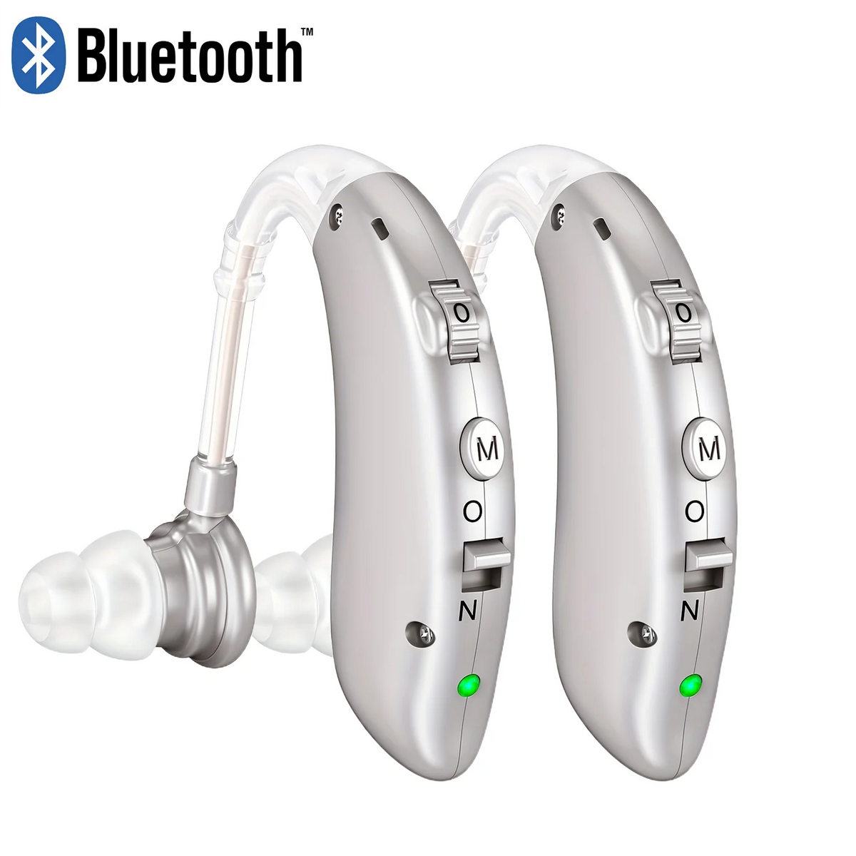 Audífono digital retroauricular (BTE) recargable – Amplificador de sonido con tono ajustable | Audífono portátil de uso diario para adultos mayores