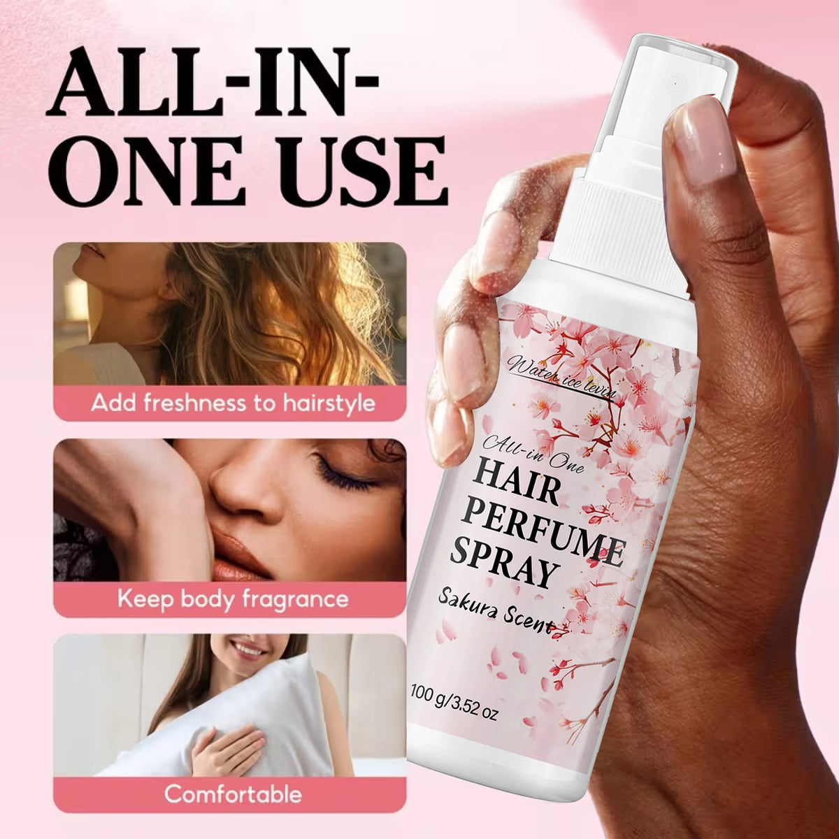 Sakura Haarparfüm-Spray – Anti-Frizz glättendes Haarpflegespray mit Kollagen & Bienengift (100g)