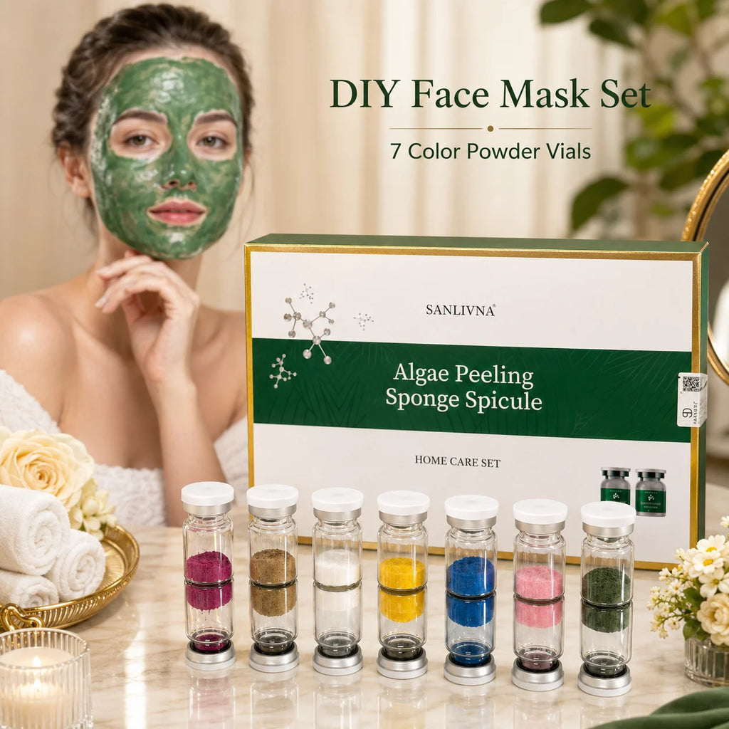 SANENDI Algen-Peeling-Puder Gesichts-Set – Algen-Spicule-Puder & Lösung | 10 Ampullen für tiefenwirksame Feuchtigkeit & Hauterneuerung