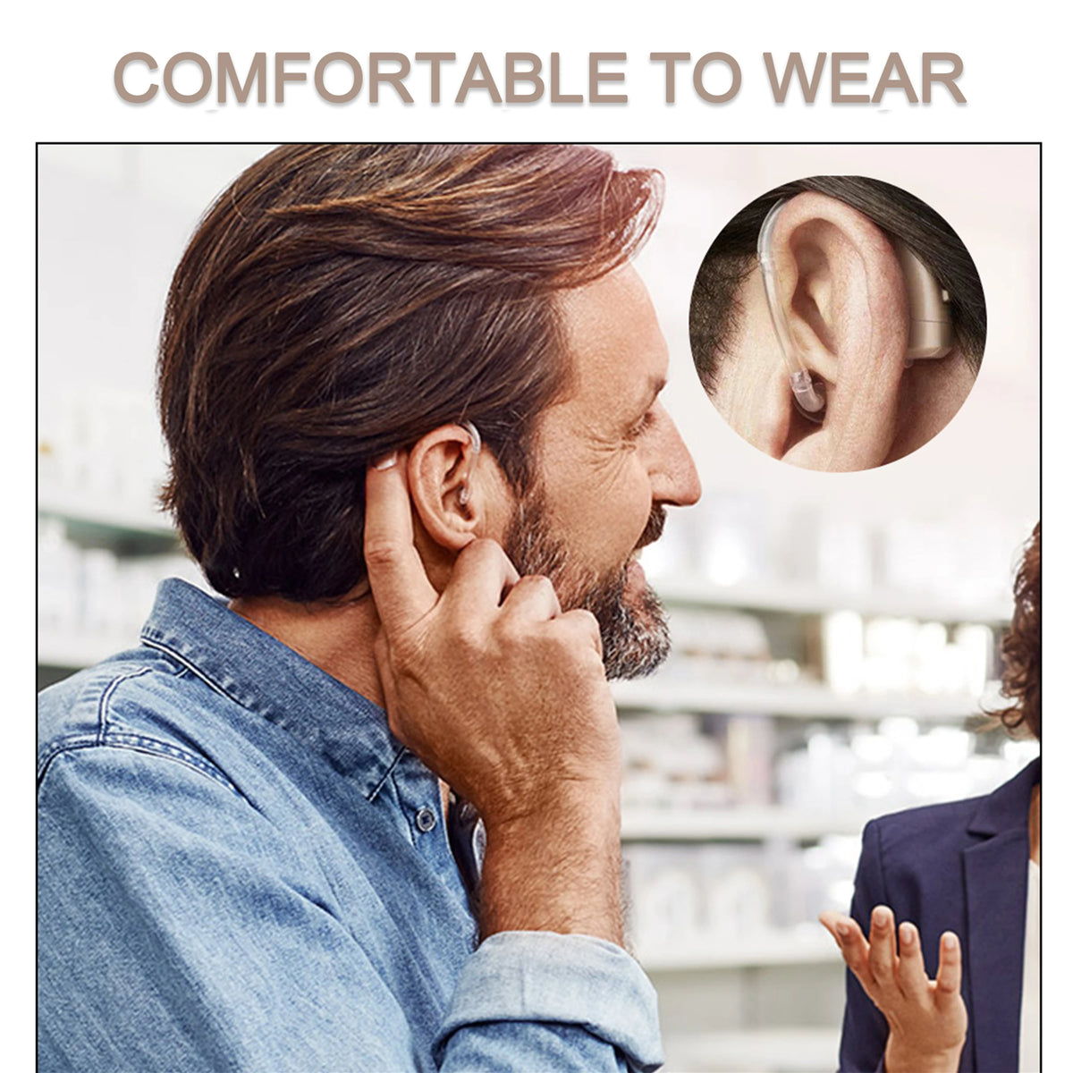 Appareil auditif numérique contour d'oreille avec tonalité réglable – Amplificateur de son pour perte auditive modérée à sévère | Aide auditive portable pour personnes âgées