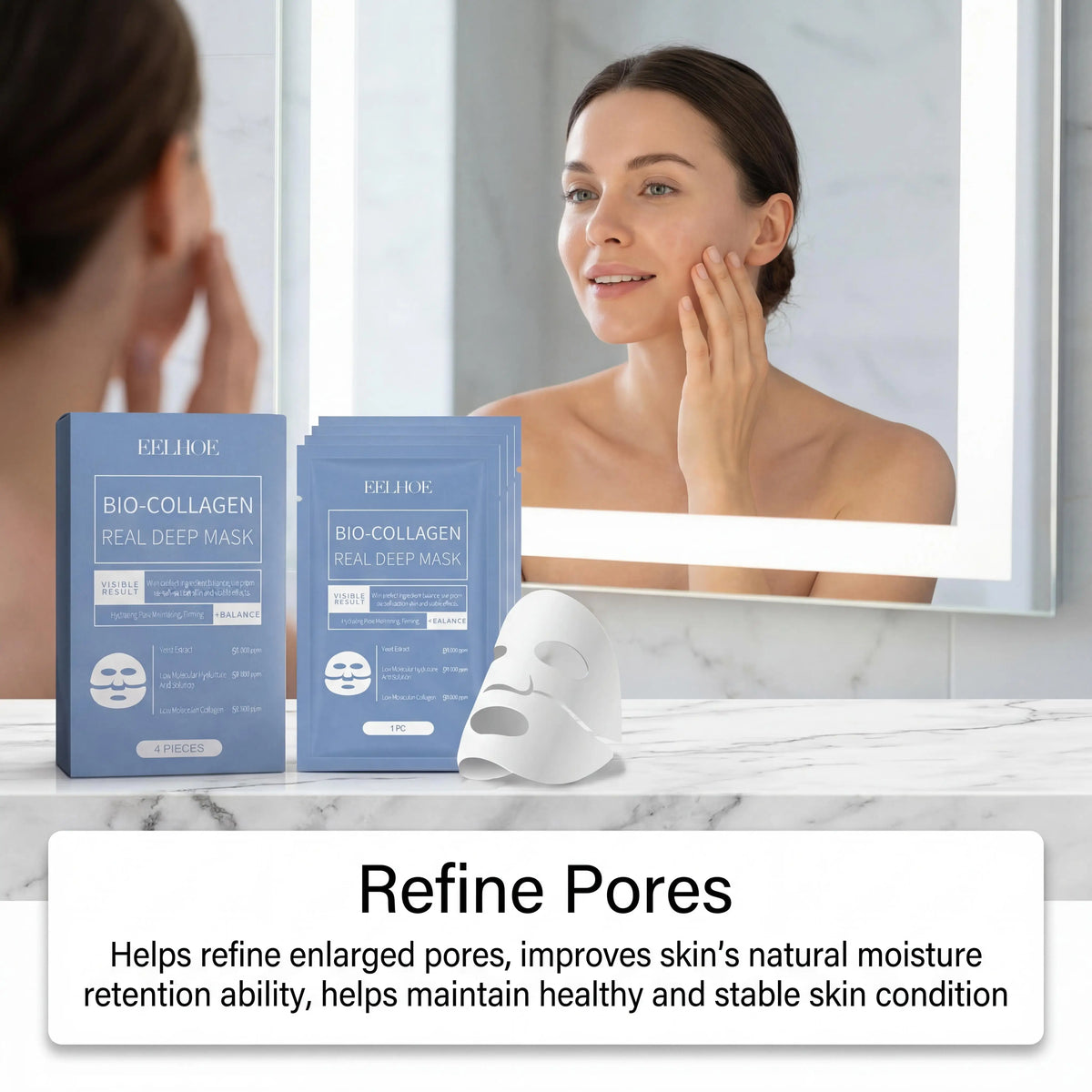 Eelhoe Bio-Kollagen-Gesichtsmaske – mit Centella-Extrakt, porenverfeinernd, straffend & aufhellende Anti-Aging-Pflege