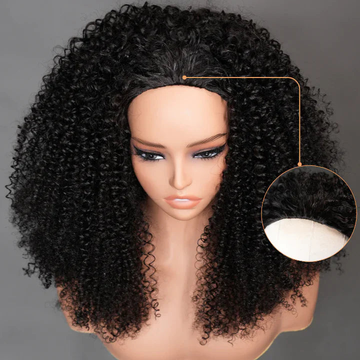 3-in-1 Glueless Burmese Curly Half Wig – Finger Coil Enden, elastischer Kordelzug & nahtloser Flip-Over | Kein Kleber, kein Nähen