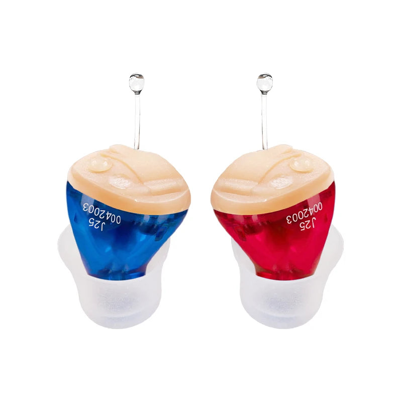 Audífono invisible J25 Mini ITE – Amplificador de sonido intracanal con ajuste de volumen | Cuidado auditivo inalámbrico discreto y portátil