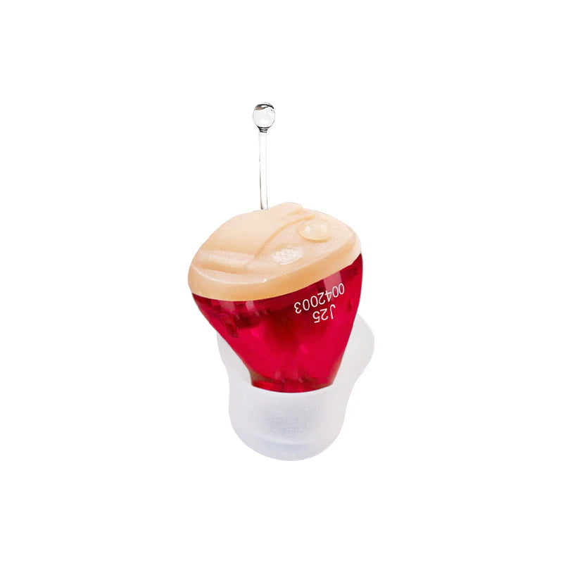Audífono invisible J25 Mini ITE – Amplificador de sonido intracanal con ajuste de volumen | Cuidado auditivo inalámbrico discreto y portátil