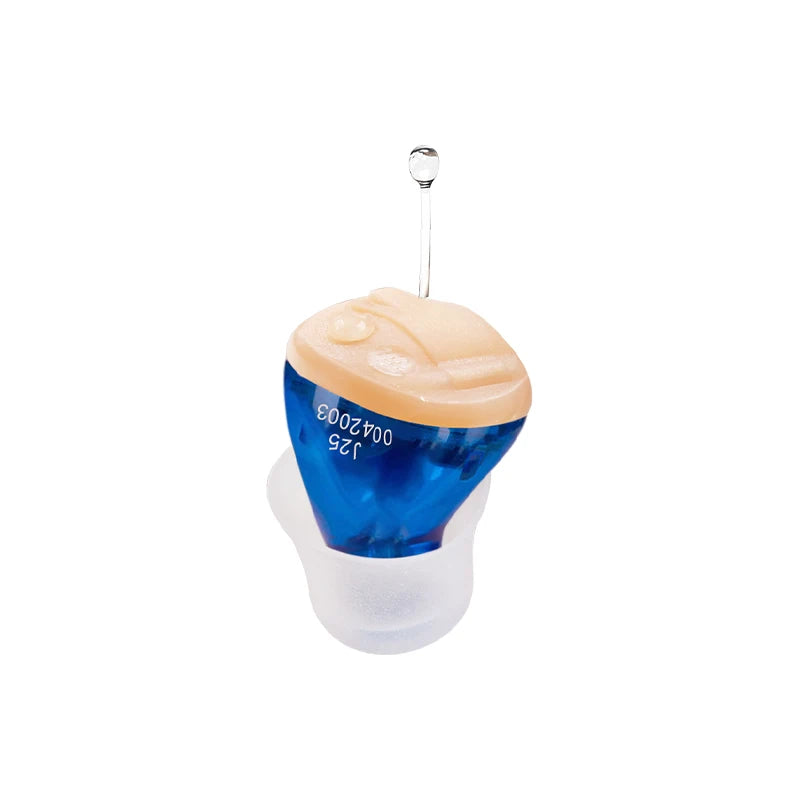 Audífono invisible J25 Mini ITE – Amplificador de sonido intracanal con ajuste de volumen | Cuidado auditivo inalámbrico discreto y portátil