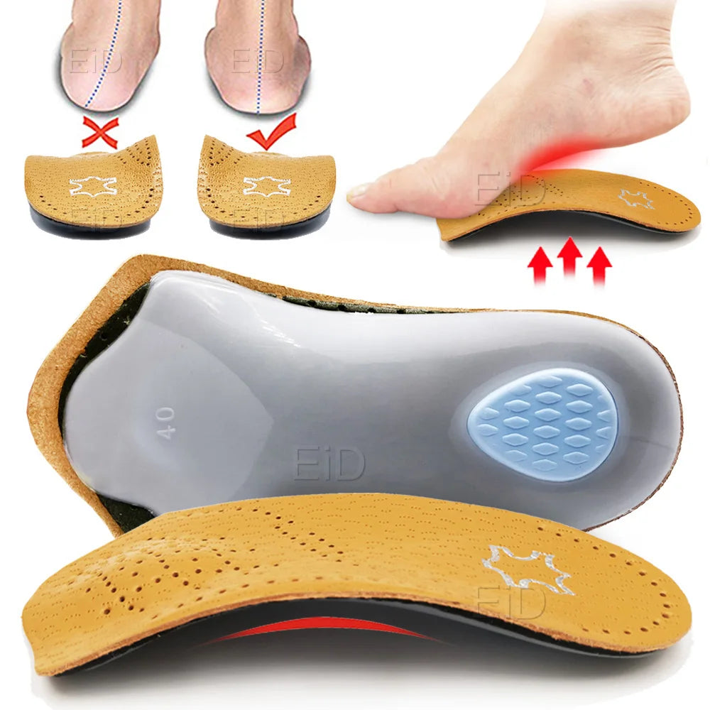 Plantilla ortopédica de cuero: soporte de arco para pies planos, corrección de piernas en O/X y alivio de la fascitis plantar | Suela ortopédica para calzado de hombre y mujer