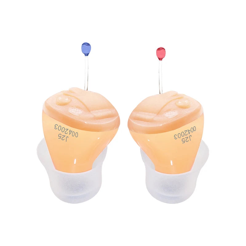 Audífono invisible J25 Mini ITE – Amplificador de sonido intracanal con ajuste de volumen | Cuidado auditivo inalámbrico discreto y portátil