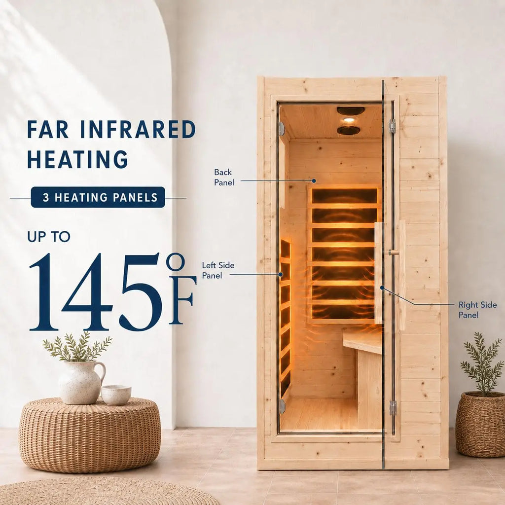 Mini sauna infrarouge 1 personne – Sauna d'intérieur compact de 1,5 m avec porte vitrée à ouverture latérale | Sauna domestique peu encombrant pour petits espaces | Personnalisable