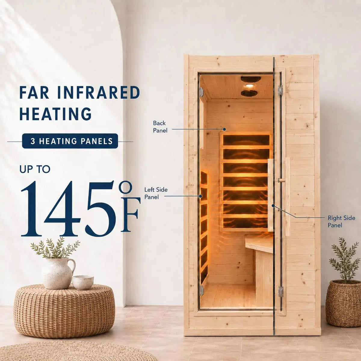 Mini sauna infrarouge 1 personne – Sauna d'intérieur compact de 1,5 m avec porte vitrée à ouverture latérale | Sauna domestique peu encombrant pour petits espaces | Personnalisable