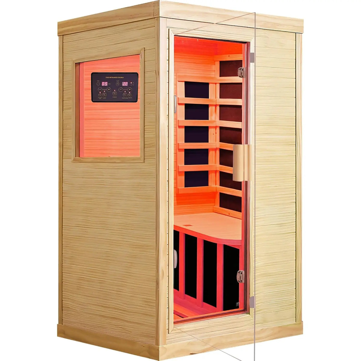 Sauna infrarouge individuel – Pruche du Canada, 1450 W | Cabine de sauna domestique personnalisable | Sauna infrarouge intérieur entièrement fermé pour une personne