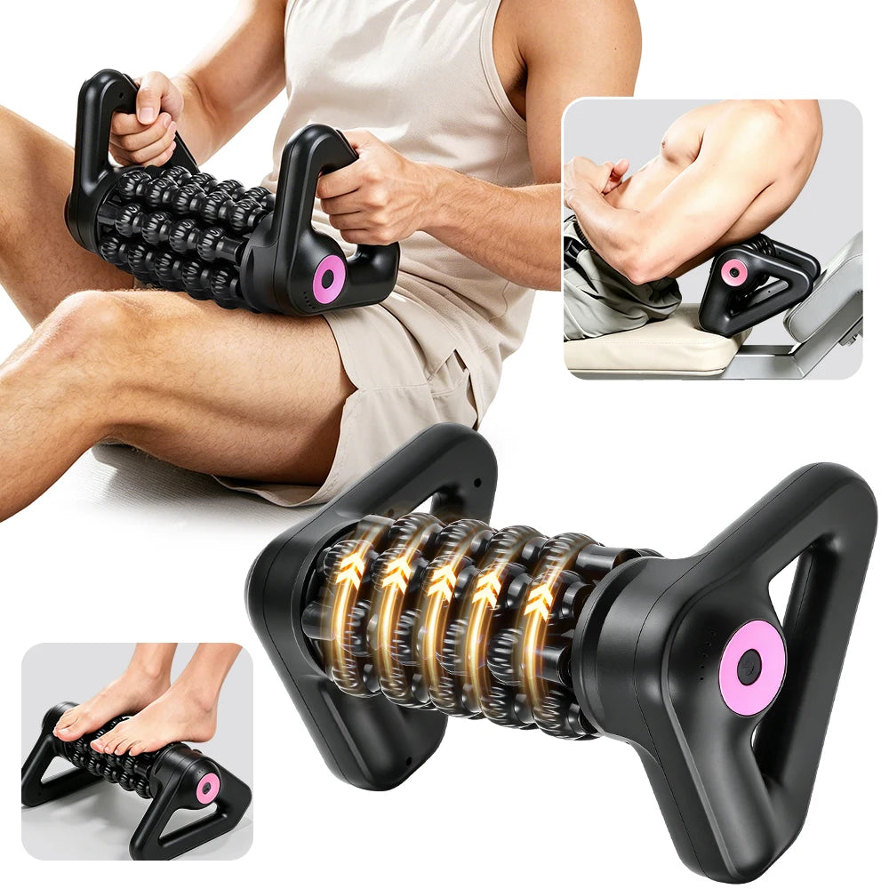 Elektrische Faszienrolle zur Muskelmassage – 5-stufig rotierender Tiefengewebe-Massageroller für Rücken, Beine & Waden | Kabellose, wiederaufladbare Regenerationshilfe fürs Fitnessstudio