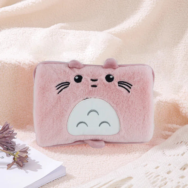 Bolsa de agua caliente de peluche con dibujos animados eléctricos – Calentador de manos y bolsillo recargable reutilizable | Regalo de invierno cálido para niñas | Bolsa térmica de carga segura
