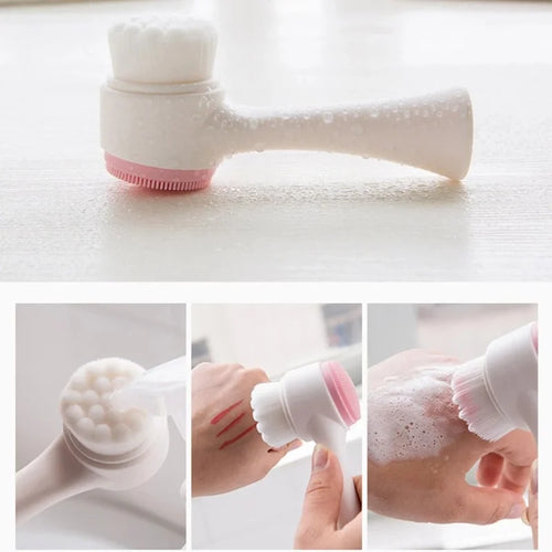 Cepillo de limpieza facial de silicona 3D de doble cara: exfoliante manual de cerdas suaves y cepillo de masaje para lavado de cara