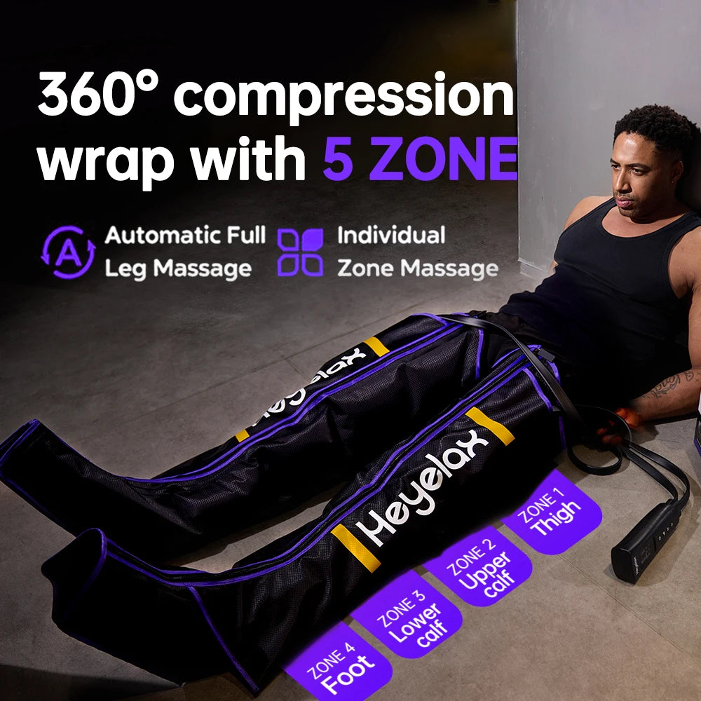 Masajeador de piernas por compresión de aire – 6 modos y 6 niveles de intensidad para la circulación completa de las piernas, alivio del dolor y recuperación rápida | Botas de compresión atléticas para gimnasio y deporte