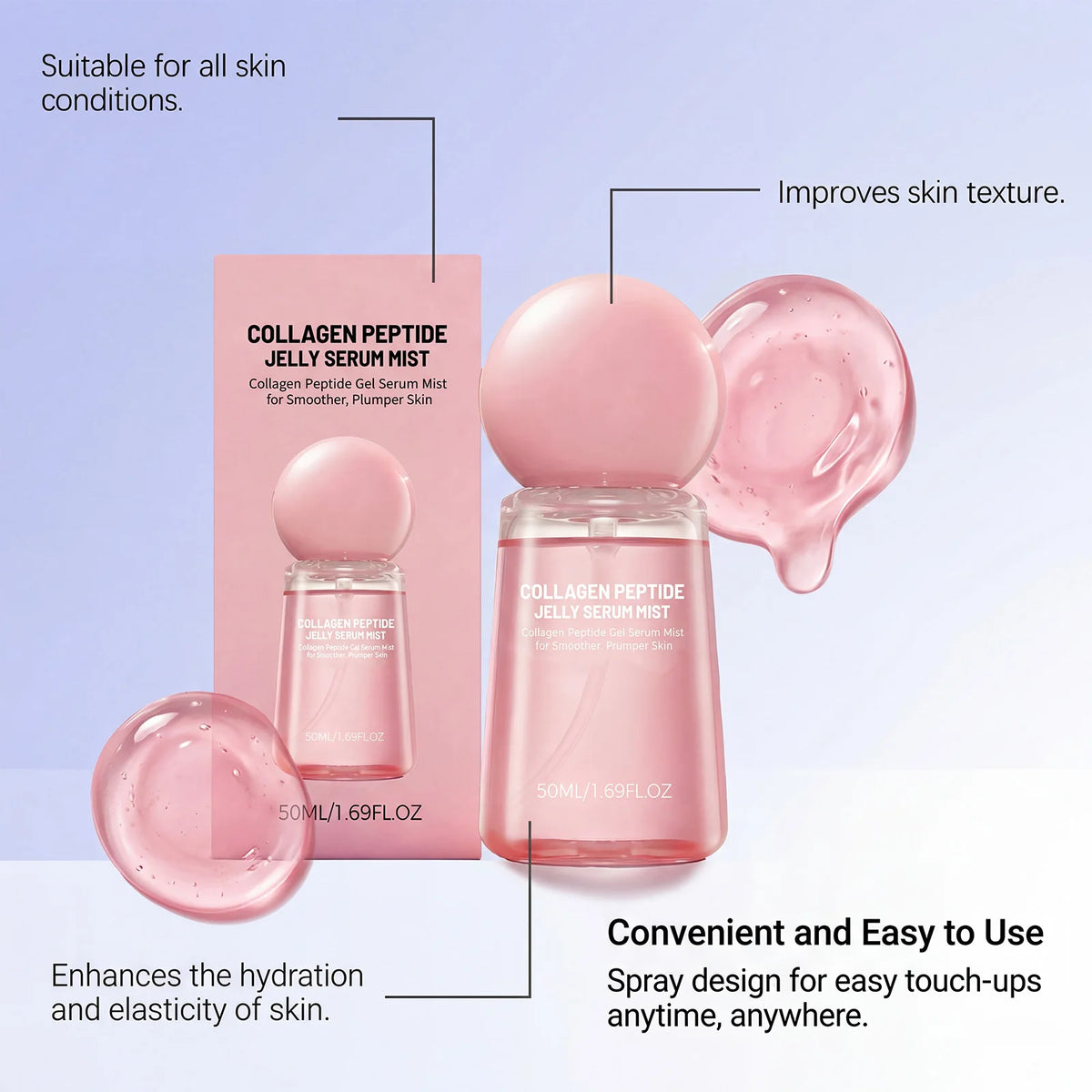 Set de Bruma en Gel de Colágeno y Péptidos con Caviar PDRN – Hidratación instantánea, firmeza y brillo radiante antienvejecimiento | Tecnología de gel a bruma | Ideal para viaje y regalo
