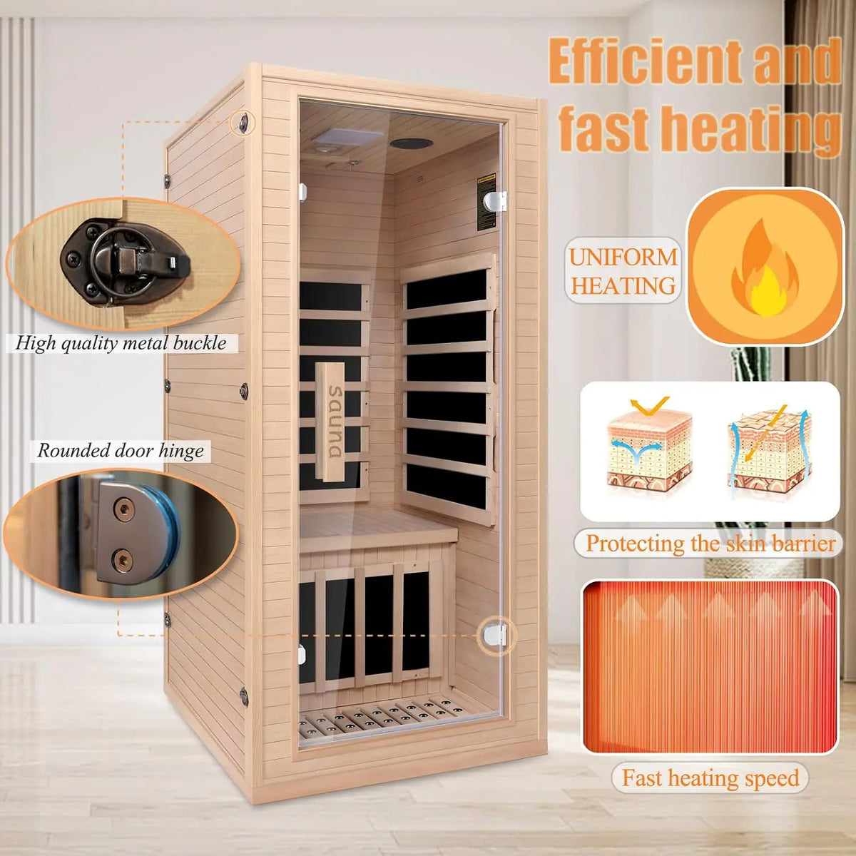 Sauna infrarroja personal para el hogar – Sauna seca de cicuta, bajo EMF, 1200 W / 110 V | Panel de control LCD | Cabina de sauna interior personalizable