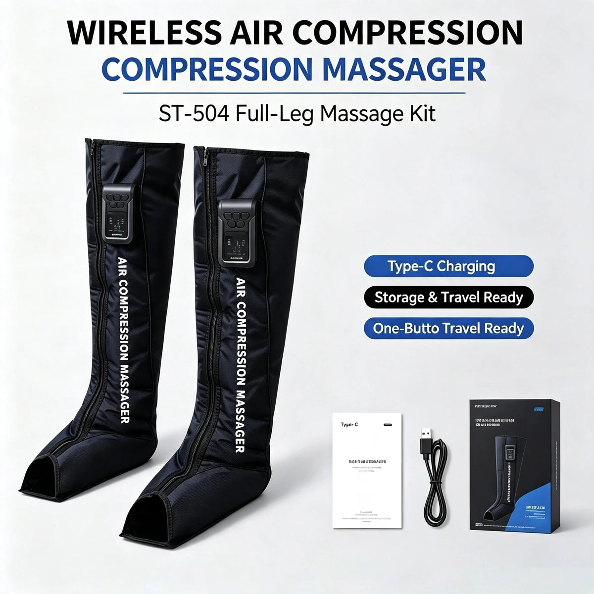 360°-Ganzbein-Airbag-Kompressionsstiefel – Professionelles aufblasbares Luftkompressions-Beinmassagegerät für Durchblutung & Muskelentspannung | Vollflächige Abdeckung