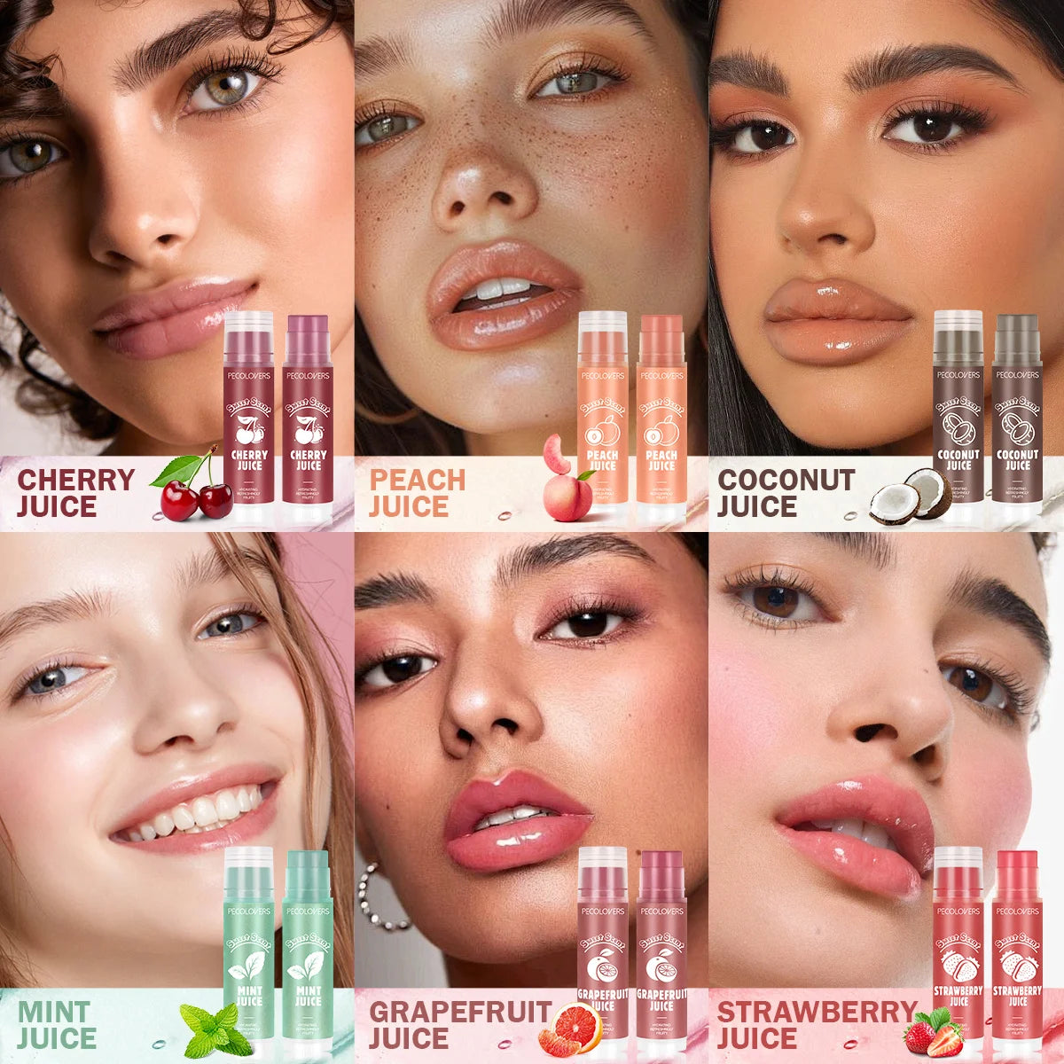 6-teiliges feuchtigkeitsspendendes Lippenöl-Set – Pflegendes Lipgloss-Kit mit 6 leuchtenden Fruchtfarben | langanhaltend & nicht klebend