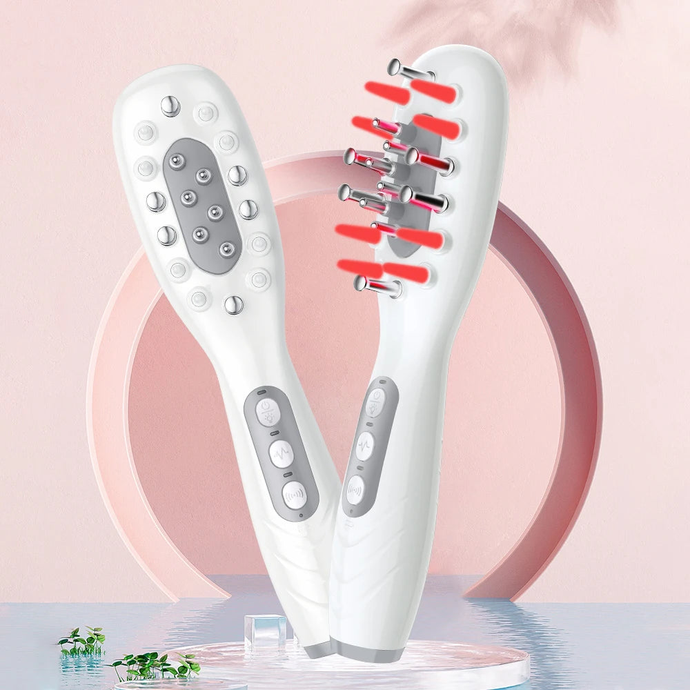 Peine eléctrico para el crecimiento del cabello y aplicador de aceite – Cepillo masajeador de cuero cabelludo con luz LED roja y azul + vibración EMS para la caída del cabello y su regeneración