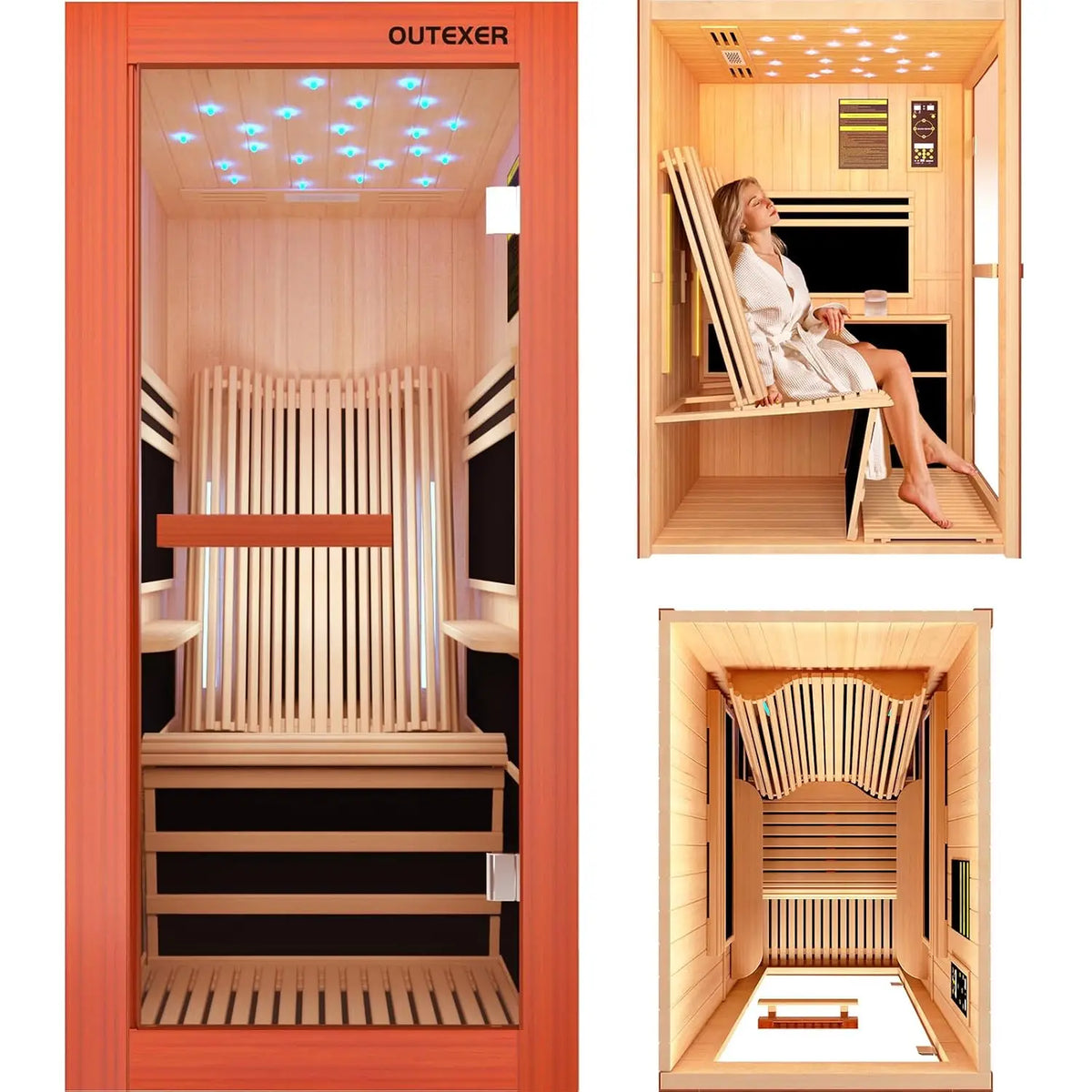 Sauna infrarouge individuel – Pruche du Canada, 1450 W | Cabine de sauna domestique personnalisable | Sauna infrarouge intérieur entièrement fermé pour une personne
