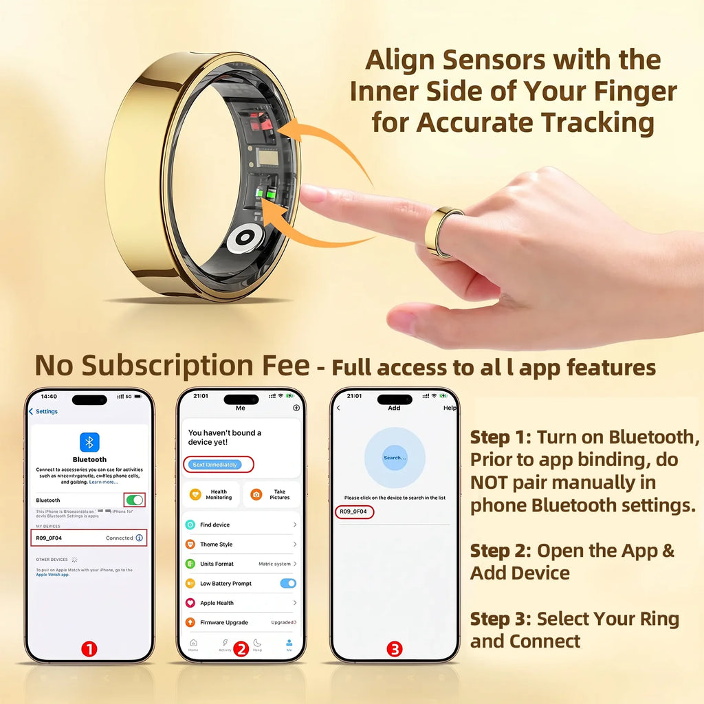 Anillo de salud inteligente QRing: monitor de temperatura corporal, frecuencia cardíaca, oxígeno en sangre y sueño | Bluetooth 5.2, resistente al agua 5 ATM con estuche de carga y aplicación QRing