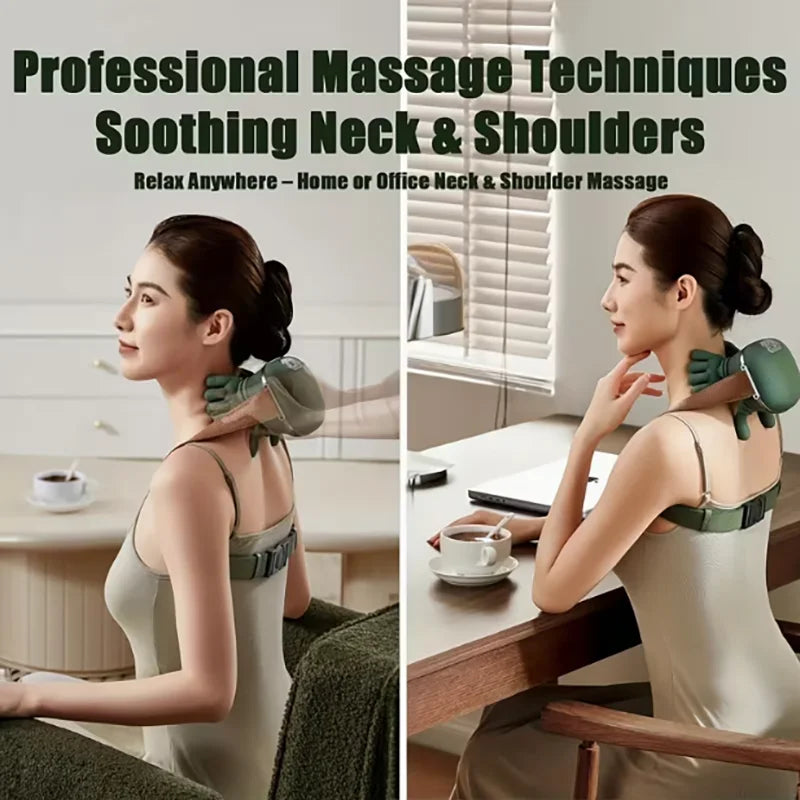 Wireless Bionic Heated Neck & Shoulder Massager – Electric with Finger Massage | Portable Heat Neck Massager