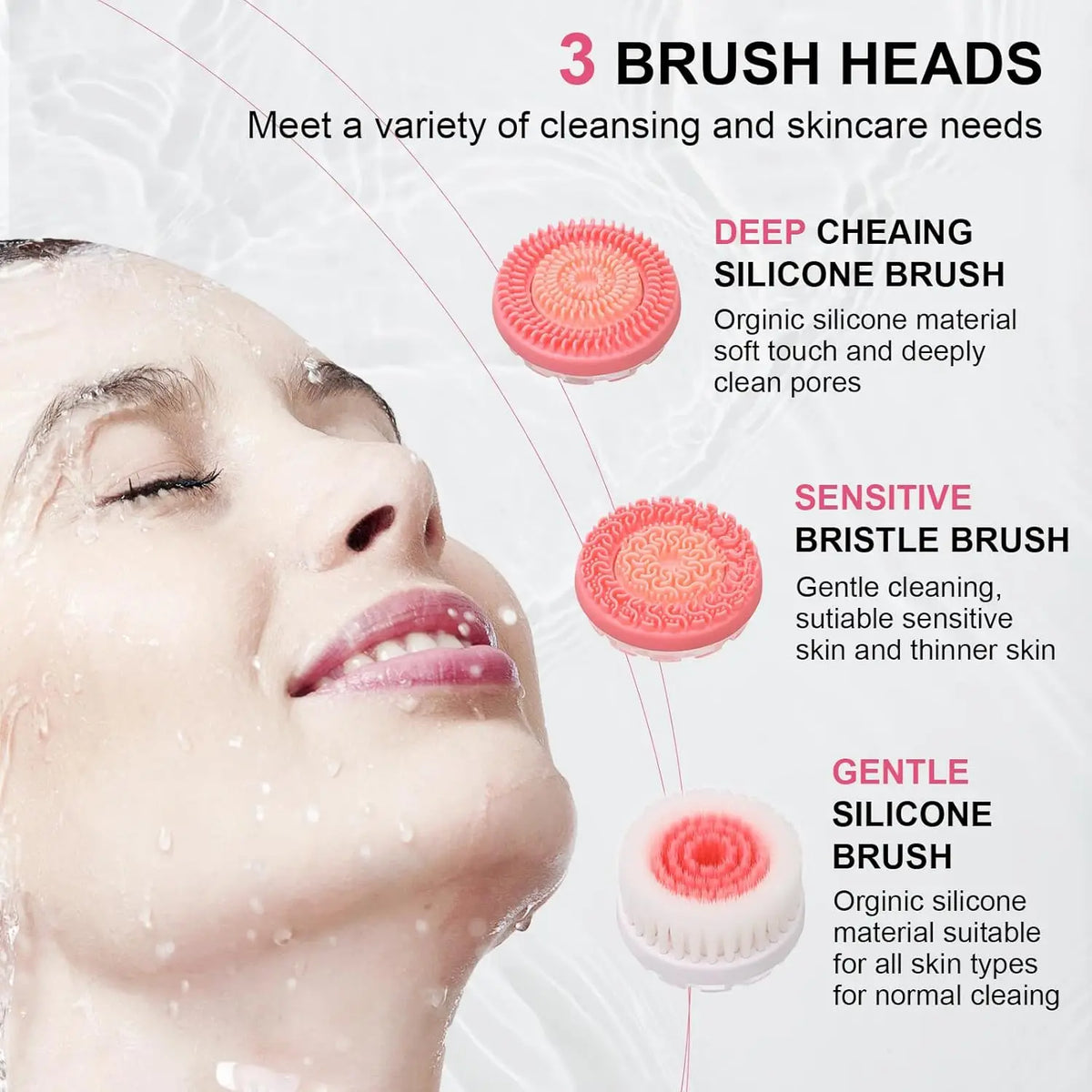 Ultrasonic 3-in-1 Electric Facial Cleansing Brush – Sonic Rotating Face Massager for Deep Cleansing & Glowing Skin Care