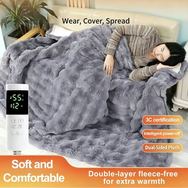 Elektrische Heizdecke 150×80 cm – Thermostatische Temperaturregelung, 12-Stunden-Timer | Multifunktionaler Winter-Körperwärmer für Sofa, Bett & Reise