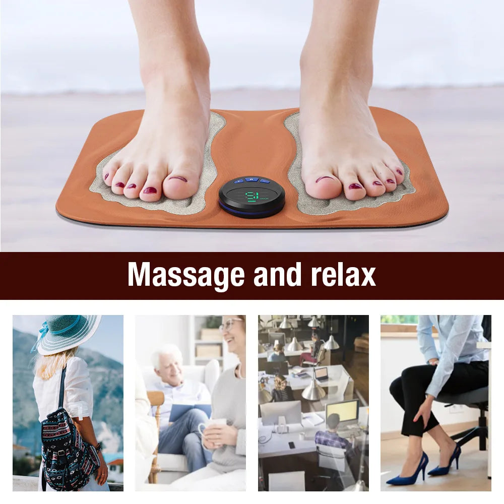 3D EMS & TENS Fußmassage-Matte – Elektrischer Bein-Muskelstimulator, 6 Modi 15 Stufen | Faltbares Kissen zur Durchblutungsförderung & Entspannung